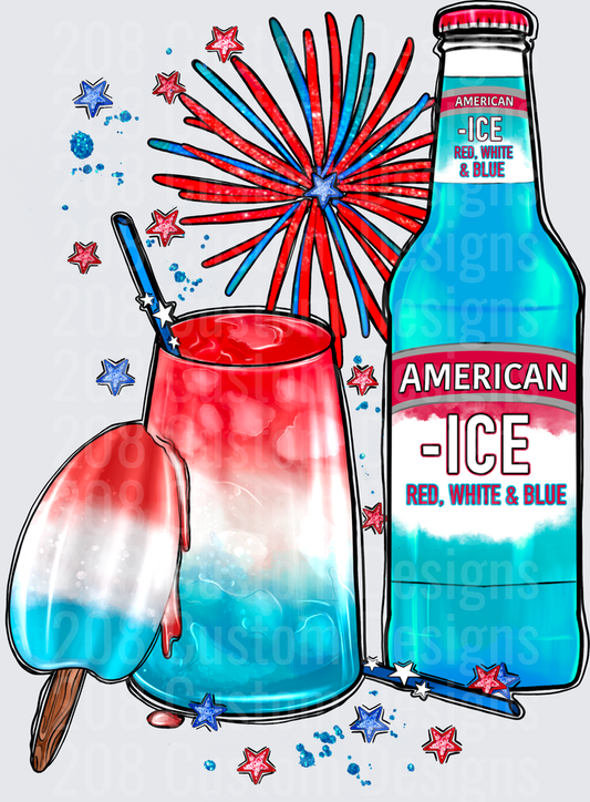 Red White and Blue Popsicle with Fireworks and Stars