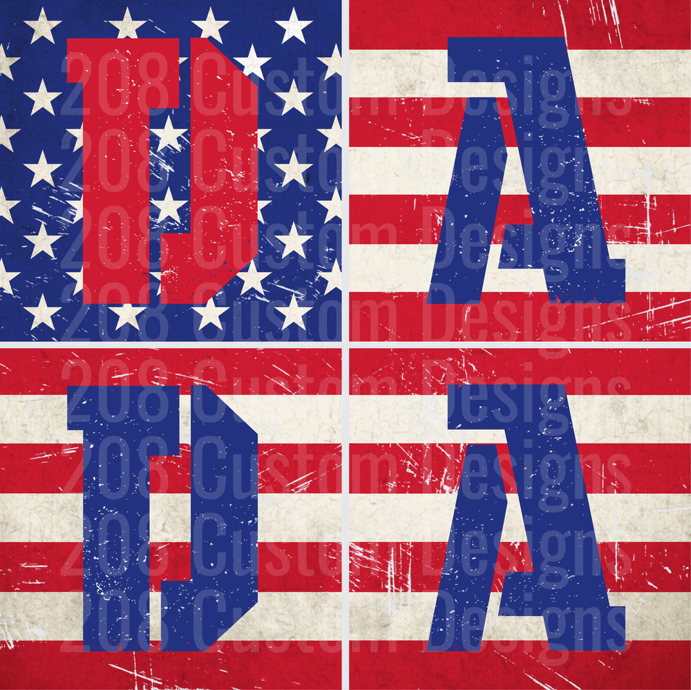 Vintage Distressed USA Flag with Bold Red White Blue Letters