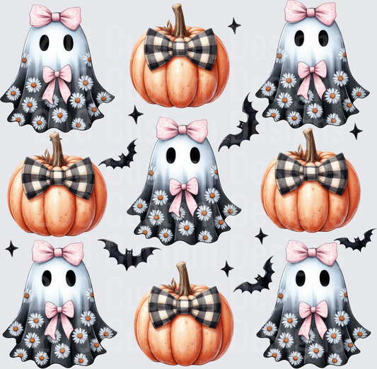 Girly Halloween Ghosts Pumpkins Daisies Pink Bows Bats