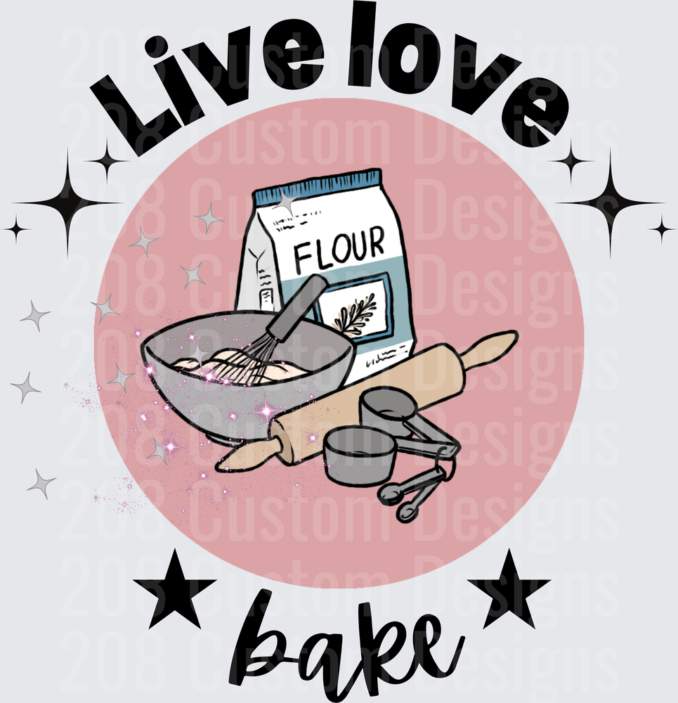 Live Love Bake Kitchen Baking Tools with Flour and Rolling Pin