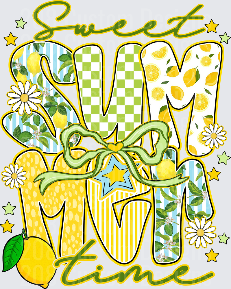 Sweet Summer Time Lemon Pattern Typography Design