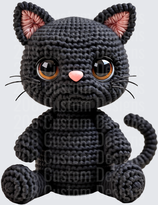 Cute Black Crochet Amigurumi Kitten with Big Eyes