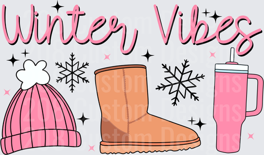 Winter Vibes Pink Beanie Boot Tumbler Snowflakes Design