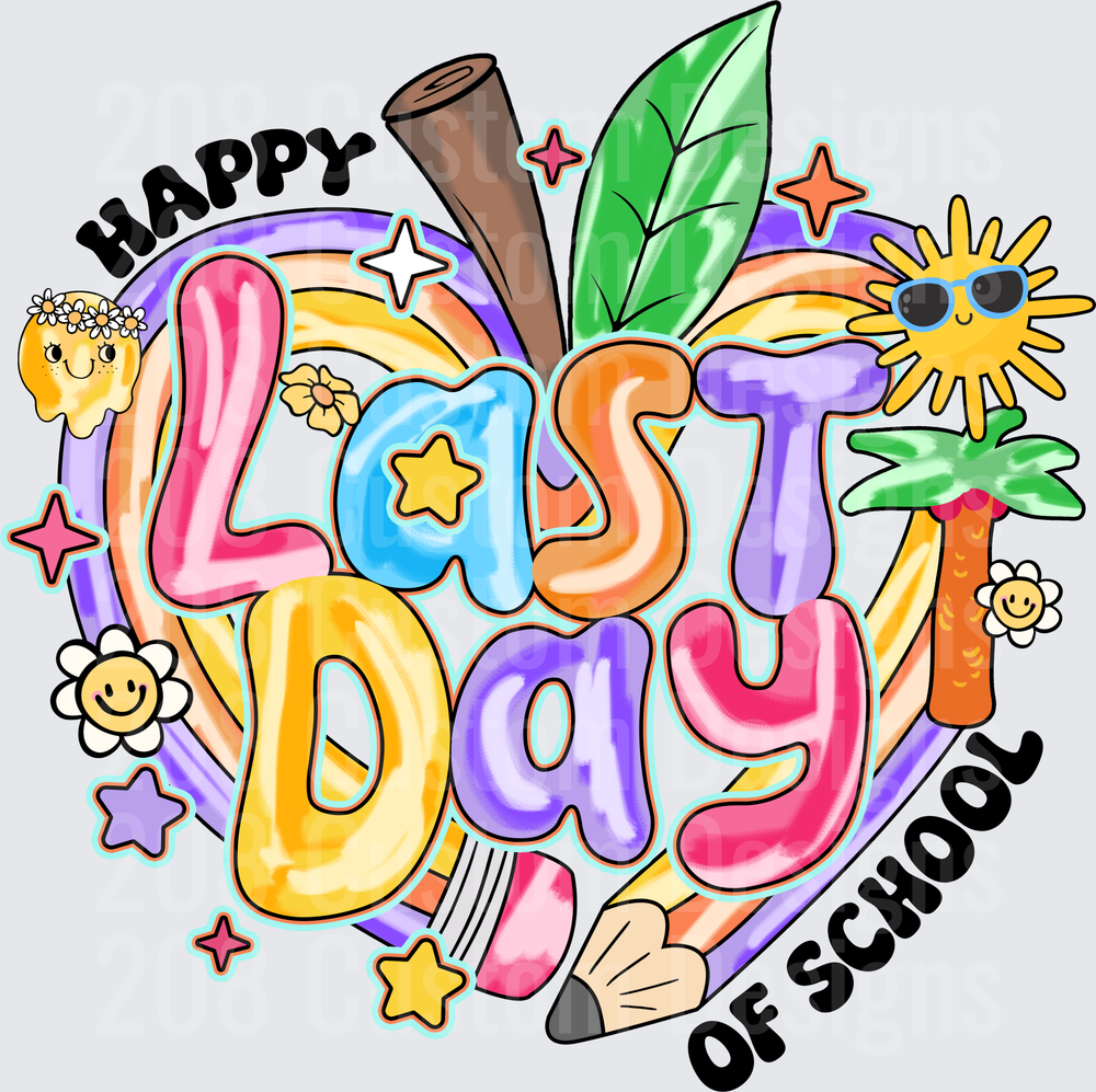 Happy Last Day of School Colorful Apple Groovy Design