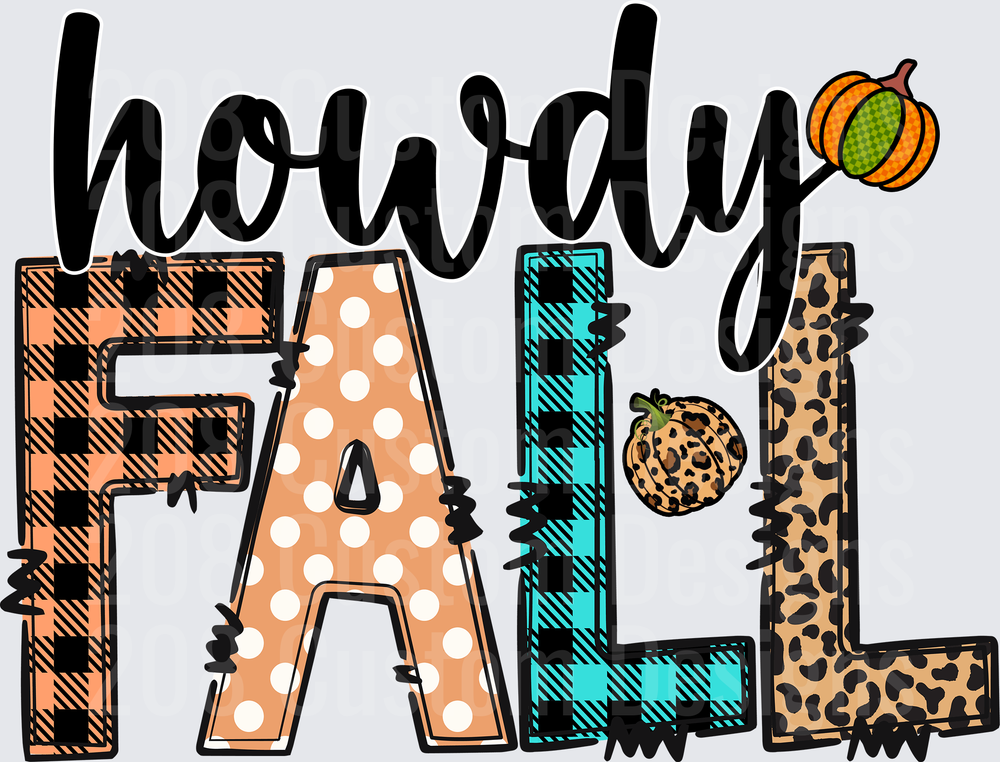 Howdy Fall Letters with Autumn Patterns and Pumpkin