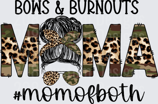 Bows and Burnouts MAMA Mom Life Leopard Camo Messy Bun