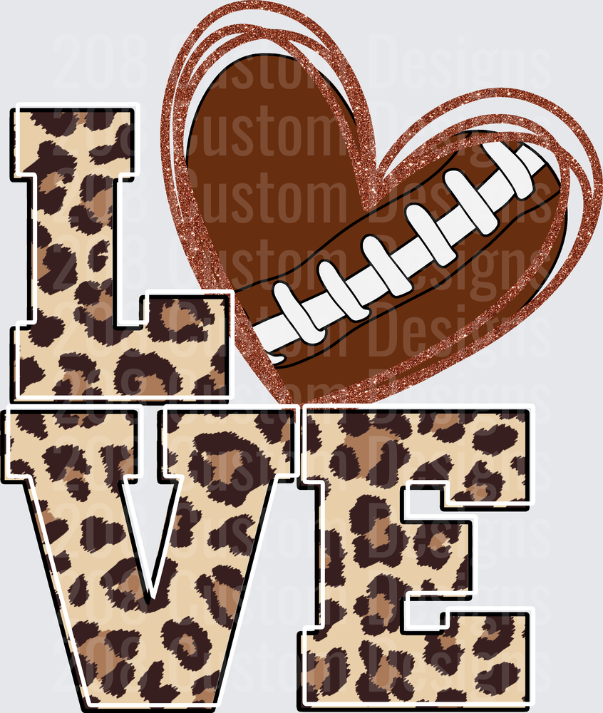 LOVE Football Heart Leopard Print Cheetah Block Letters