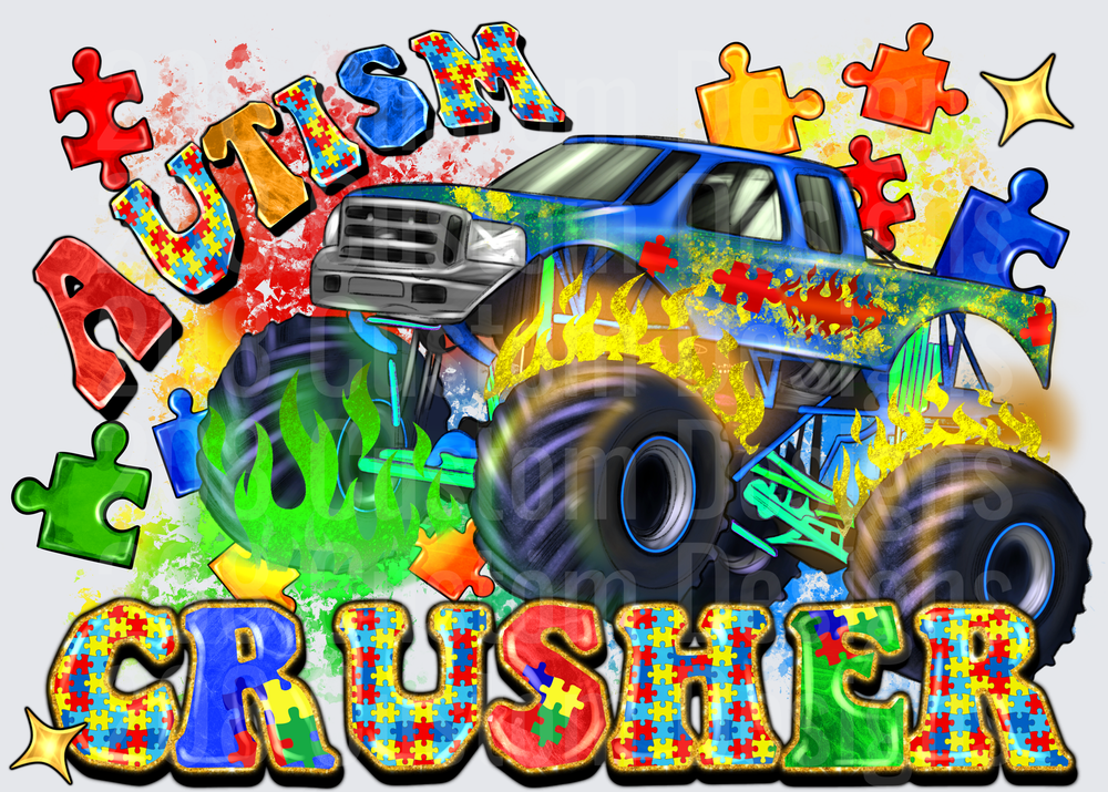Autism Crusher Monster Truck with Colorful Puzzle Pieces