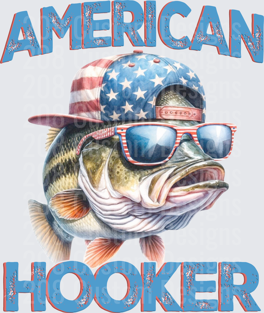 American Hooker Bass Fish with USA Flag Hat and Sunglasses
