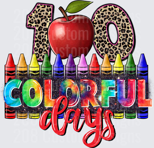 100 Colorful Days Leopard Apple Crayons Teacher Design