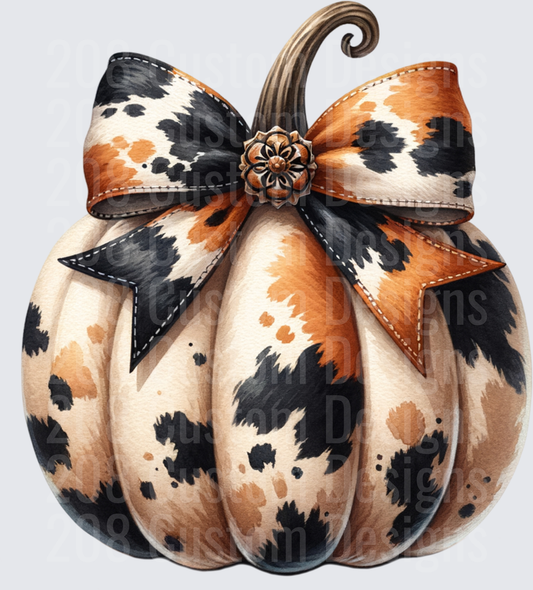 Cowhide Pattern Pumpkin with Decorative Bow and Metal Button