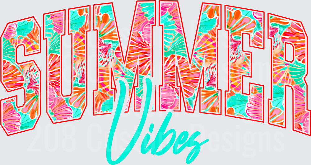 Summer Vibes Tropical Palm Leaf Pattern Text Design