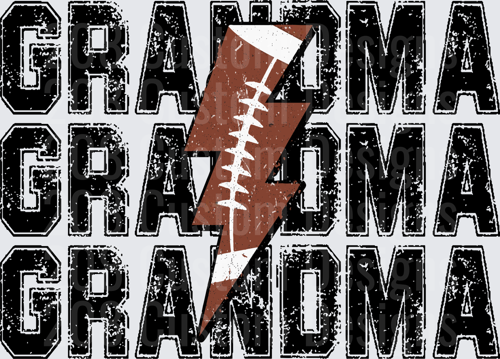 Grandma Football Lightning Bolt Grunge Repeat Stack