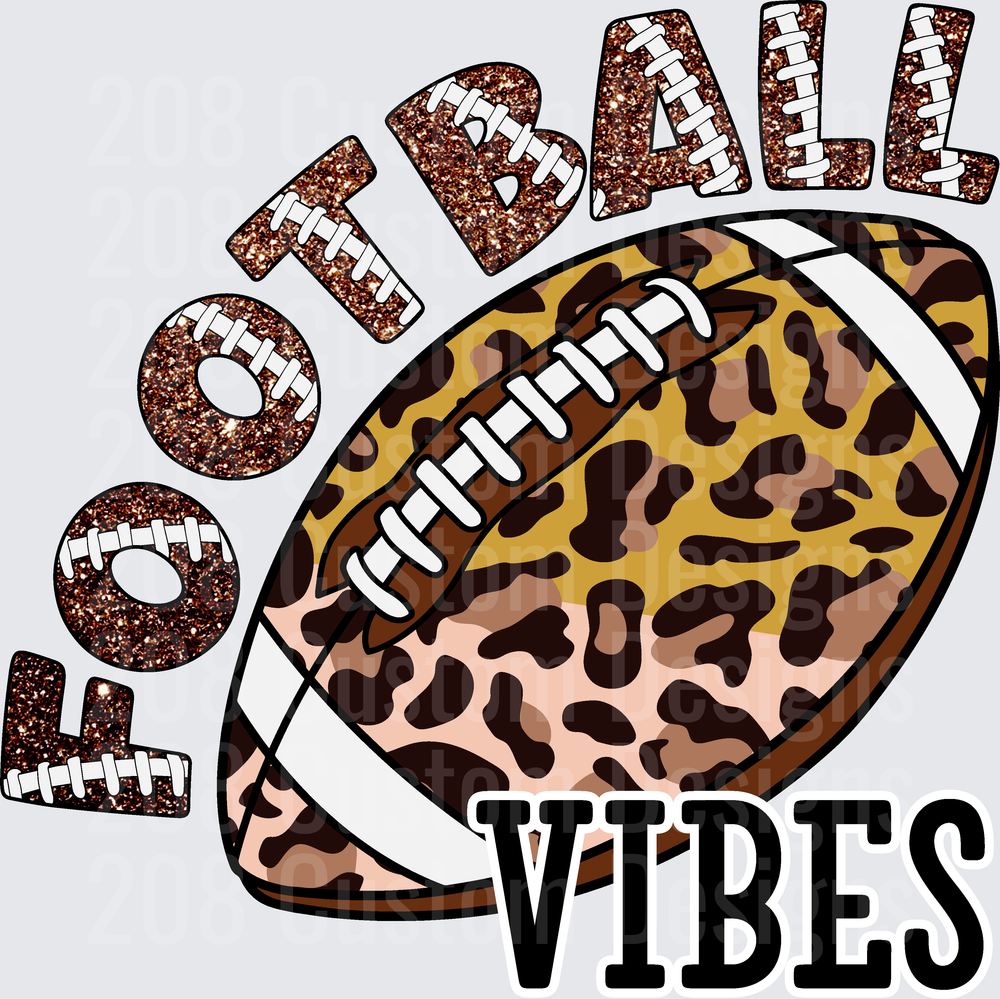 Football Vibes Leopard Print Glitter Letter Design