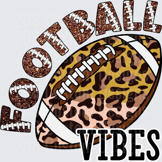 Football Vibes Leopard Print Glitter Letter Design