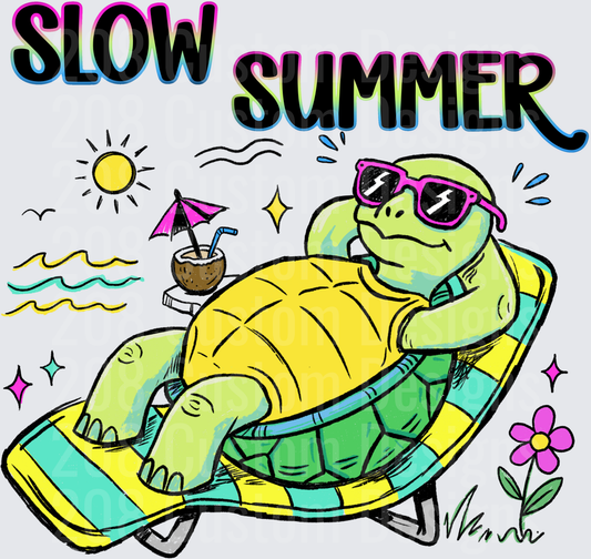 Slow Summer Turtle in Sunglasses Lounging on Pool Float