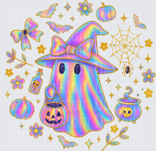 Holographic Rainbow Ghost Witch Halloween