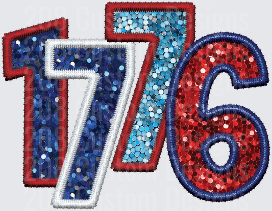 1776 Patriotic Sequined Embroidered Numbers Fourth of July