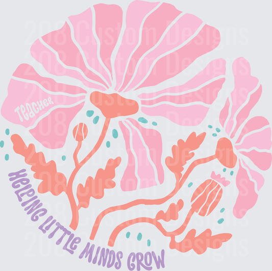Teacher Helping Little Minds Grow Floral Poppy Circle Design