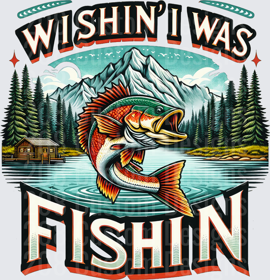 Wishin' I Was Fishin' Bass Jumping Mountain Lake Scene