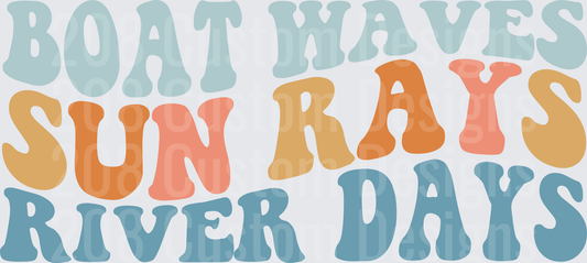 Boat Waves Sun Rays River Days Retro Typography