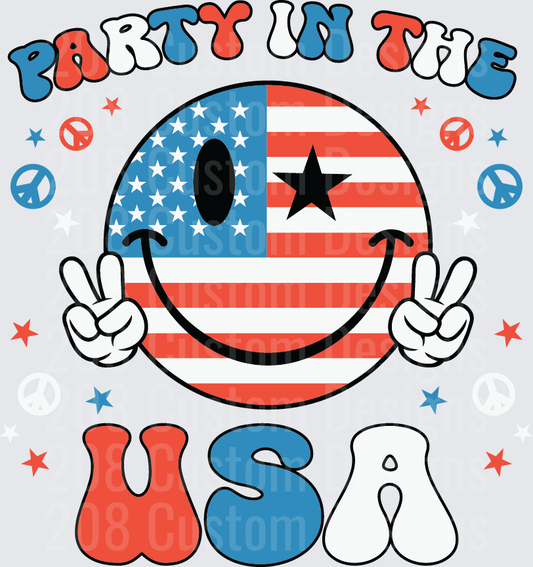 Party In The USA Smiley Face with Peace Sign Hands