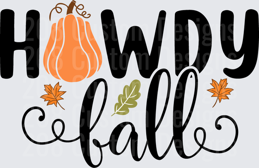 Howdy Fall Autumn Pumpkin and Leaves Typography Design