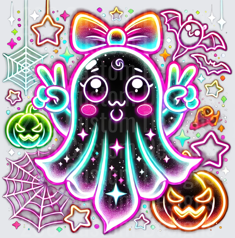 Neon Ghost with Bow Peace Signs Halloween Pumpkins