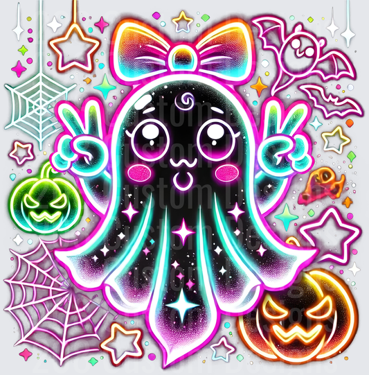 Neon Ghost with Bow Peace Signs Halloween Pumpkins