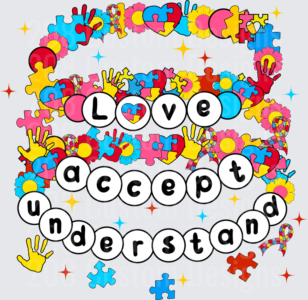 Love Accept Understand Autism Awareness Puzzle Piece Design
