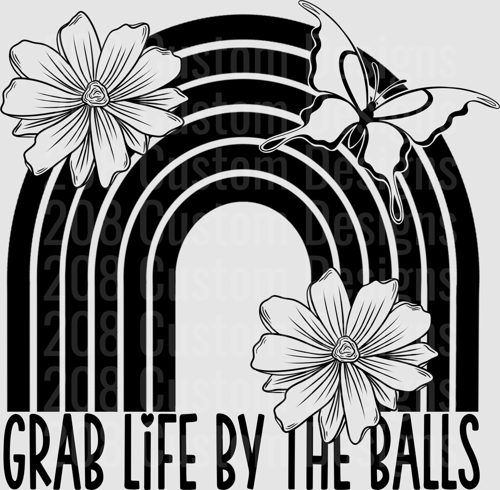 Grab Life By The Balls Motivational Rainbow Flowers Butterfly