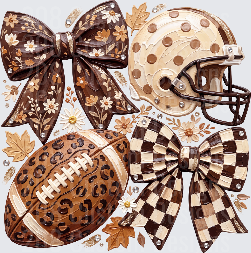 Boho Football Helmet Leopard Ball Coquette Bows Floral Fall