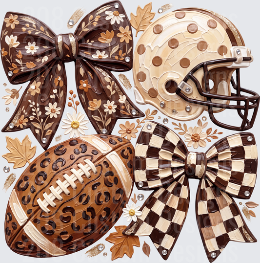 Boho Football Helmet Leopard Ball Coquette Bows Floral Fall