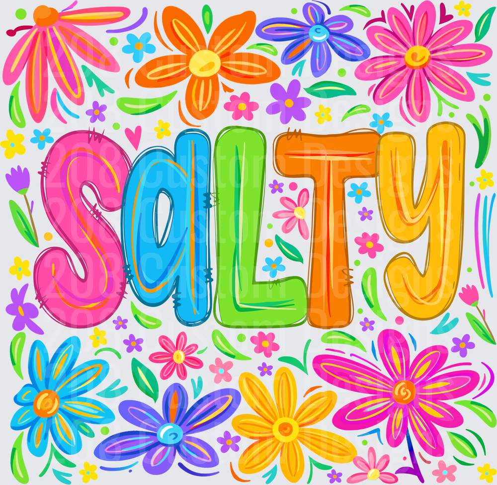 Salty Colorful Balloon Letters Surrounded by Vibrant Flowers