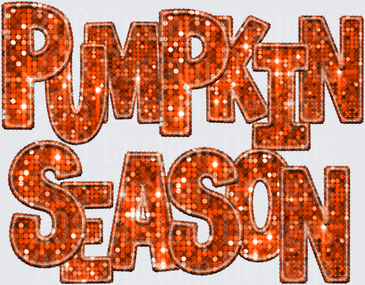 Pumpkin Season Orange Sequin Embroidered Text Design