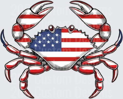 Patriotic American Flag Crab with Red White Blue Stripes