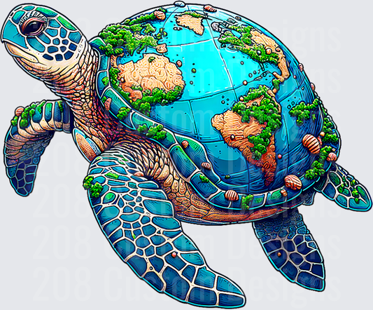 Sea Turtle Carrying Earth Globe on Shell Environmental Design