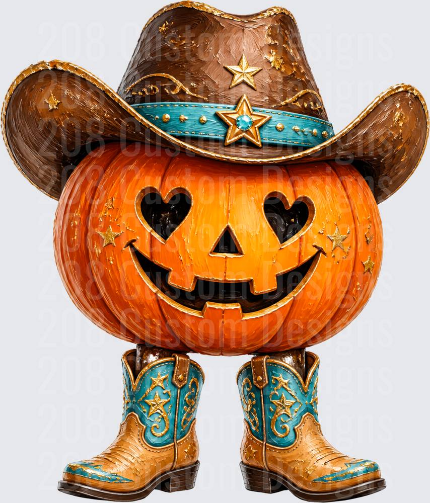 Cowboy Jack-O-Lantern Pumpkin with Teal Star Boots
