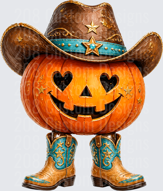Cowboy Jack-O-Lantern Pumpkin with Teal Star Boots