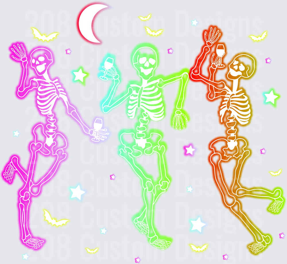 Neon Dancing Skeletons Halloween Moon