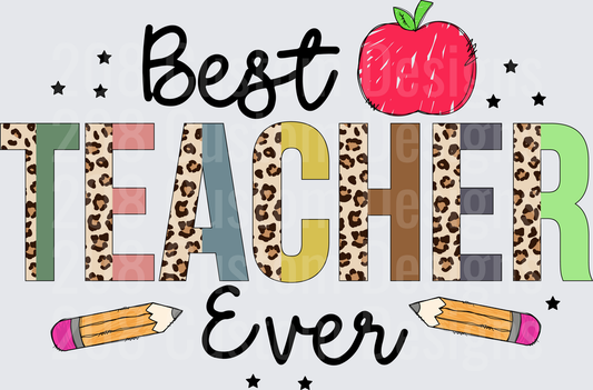 Best Teacher Ever Leopard Print Apple Pencils Design