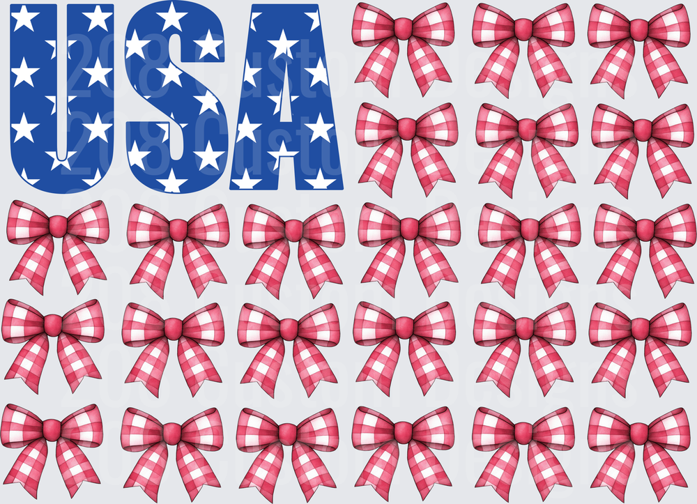 USA Stars and Red Gingham Bows Pattern