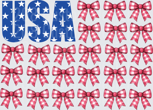 USA Stars and Red Gingham Bows Pattern