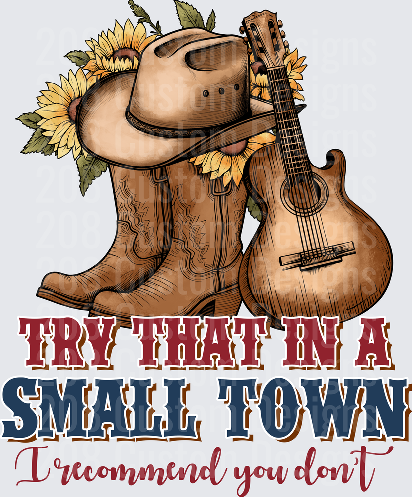 Country Western Boots Hat Guitar Sunflowers Try That In A Small Town
