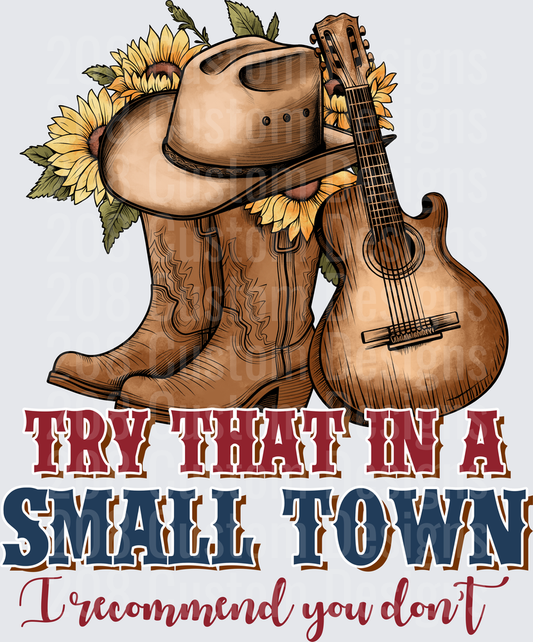 Country Western Boots Hat Guitar Sunflowers Try That In A Small Town