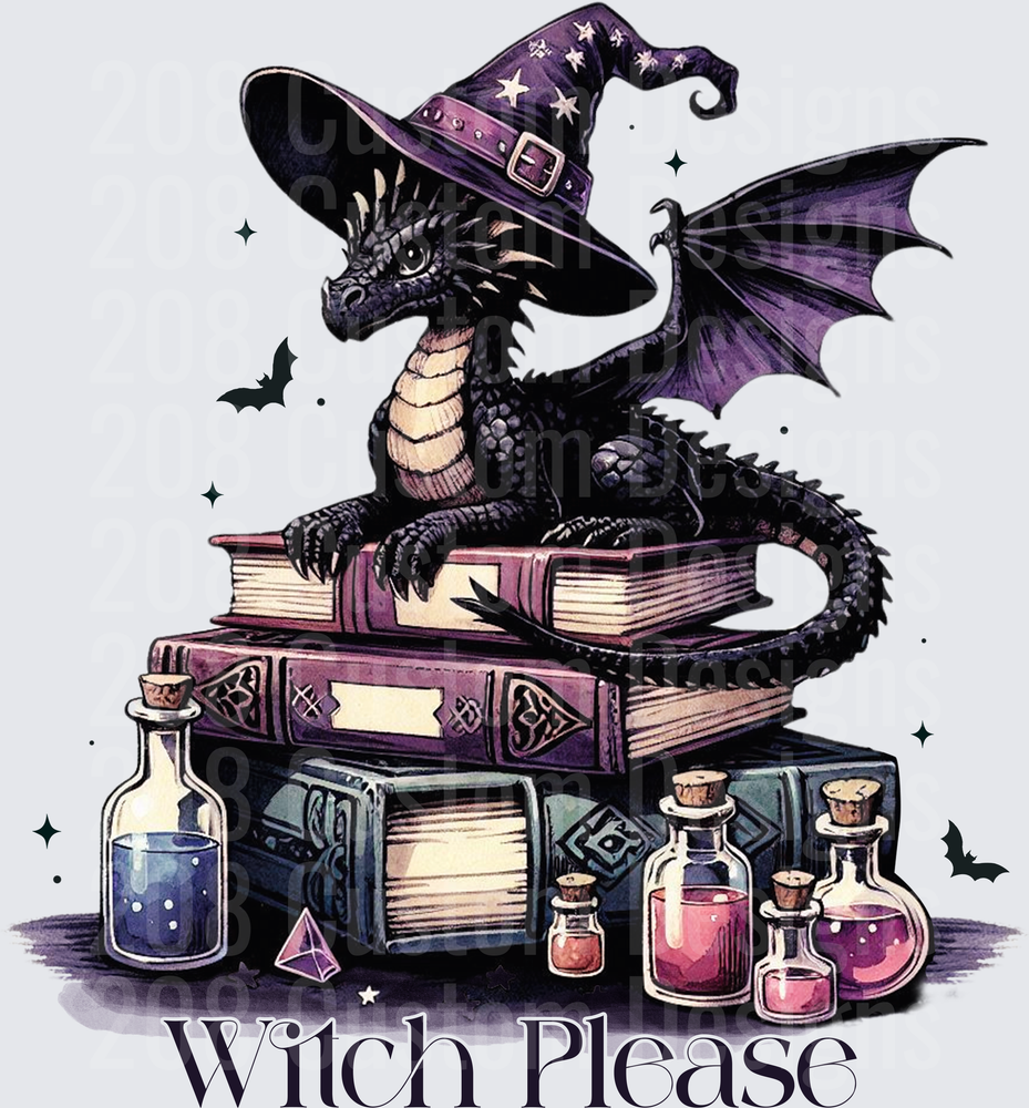 Witch Please Black Dragon Wizard Hat Magic Books Potions