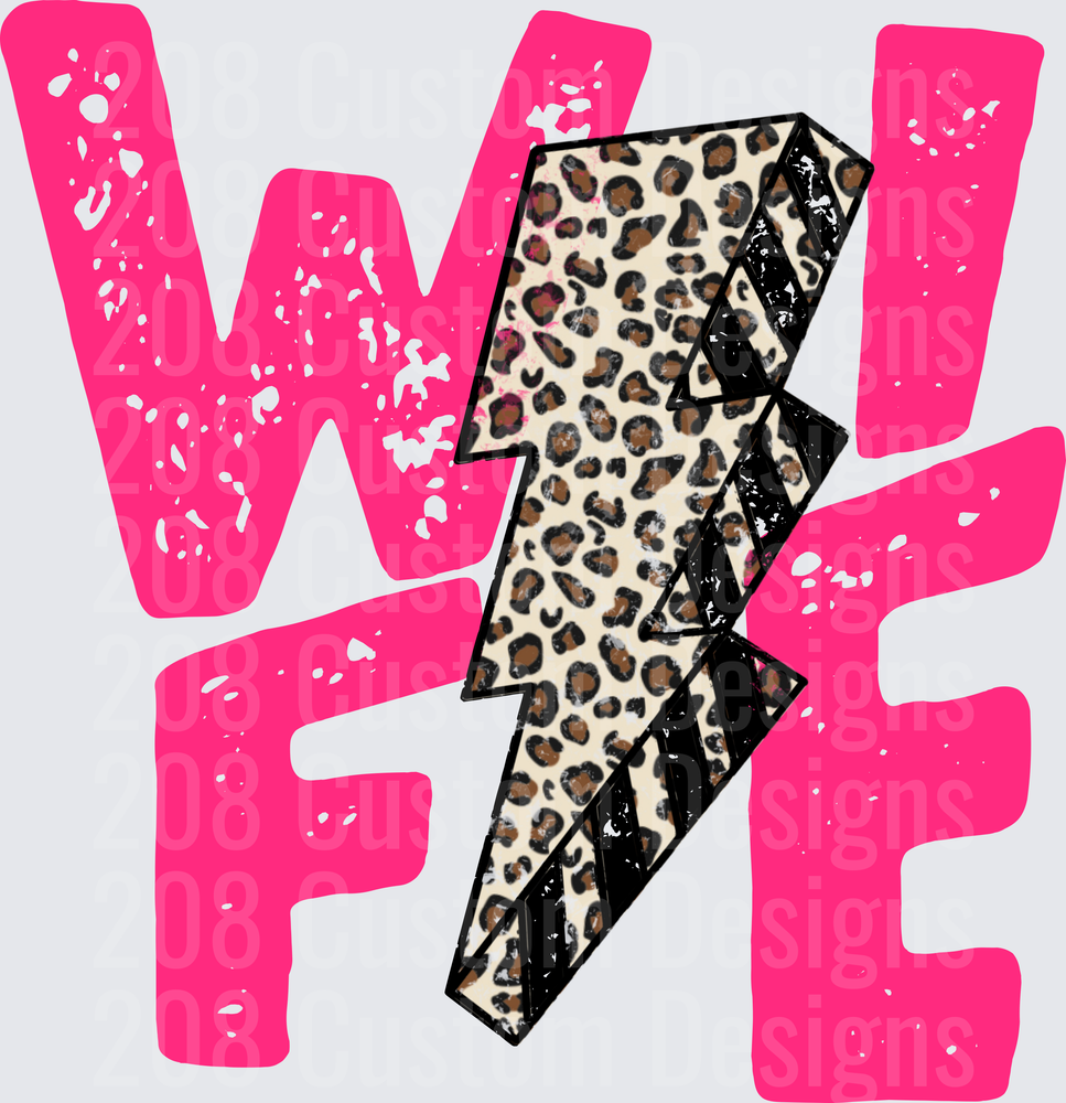 Wild Lightning Bolt with Leopard Print and Pink Distressed Text