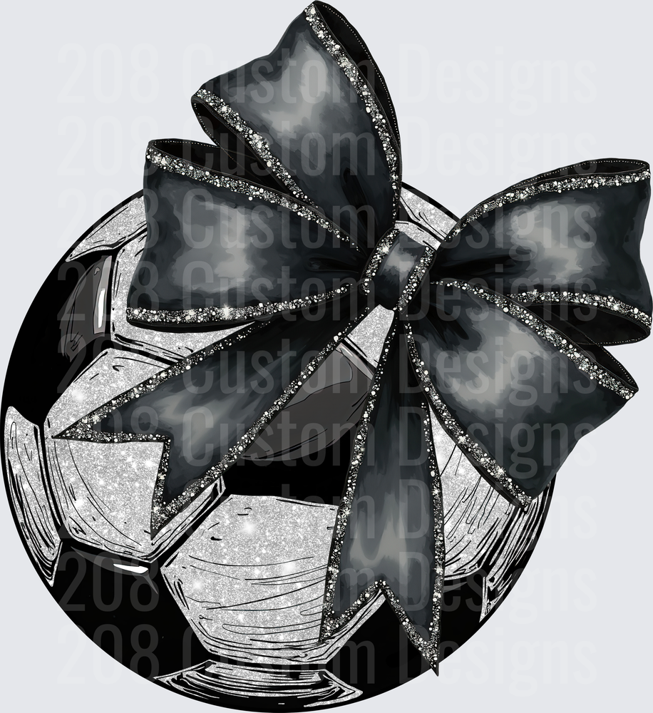 Black and Silver Glitter Soccer Ball with Black Bow