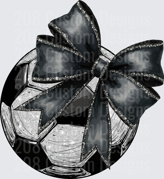 Black and Silver Glitter Soccer Ball with Black Bow