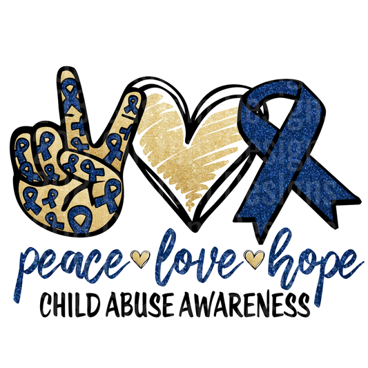 Peace Love Hope Child Abuse Awareness Blue Ribbon Design